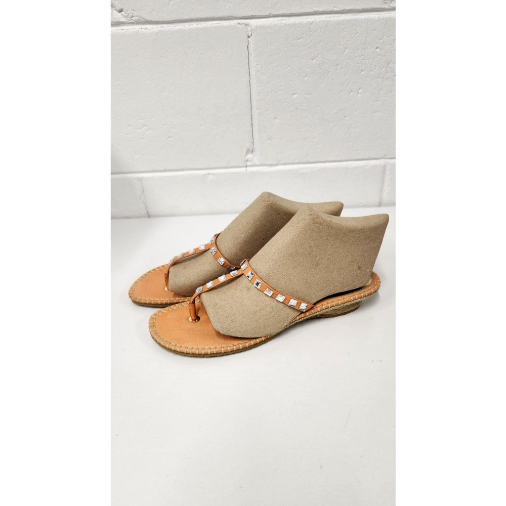 Cole Haan Women's Orange Thong Mini Wedge Heel Embellished Sandals, Size 10.5B